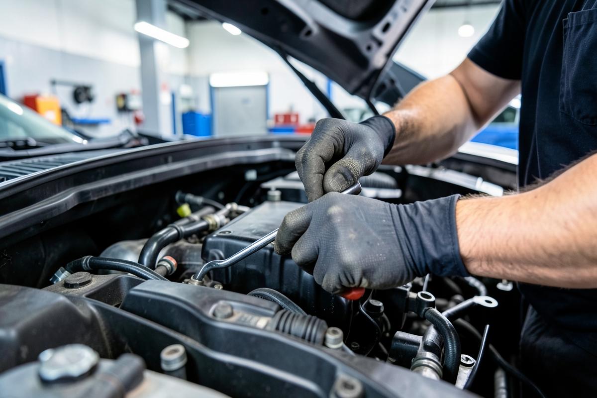 Mecánico trabajando en el motor de un vehículo